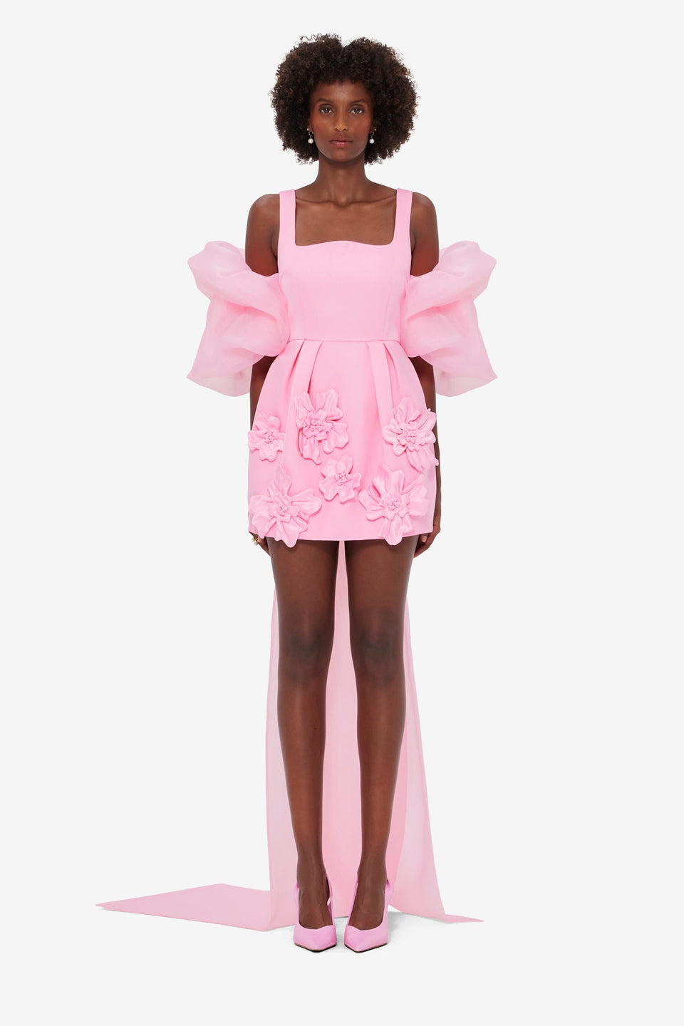 Exclusive LEO LIN Leonora Organza Puff Sleeve Cape - Baby Pink