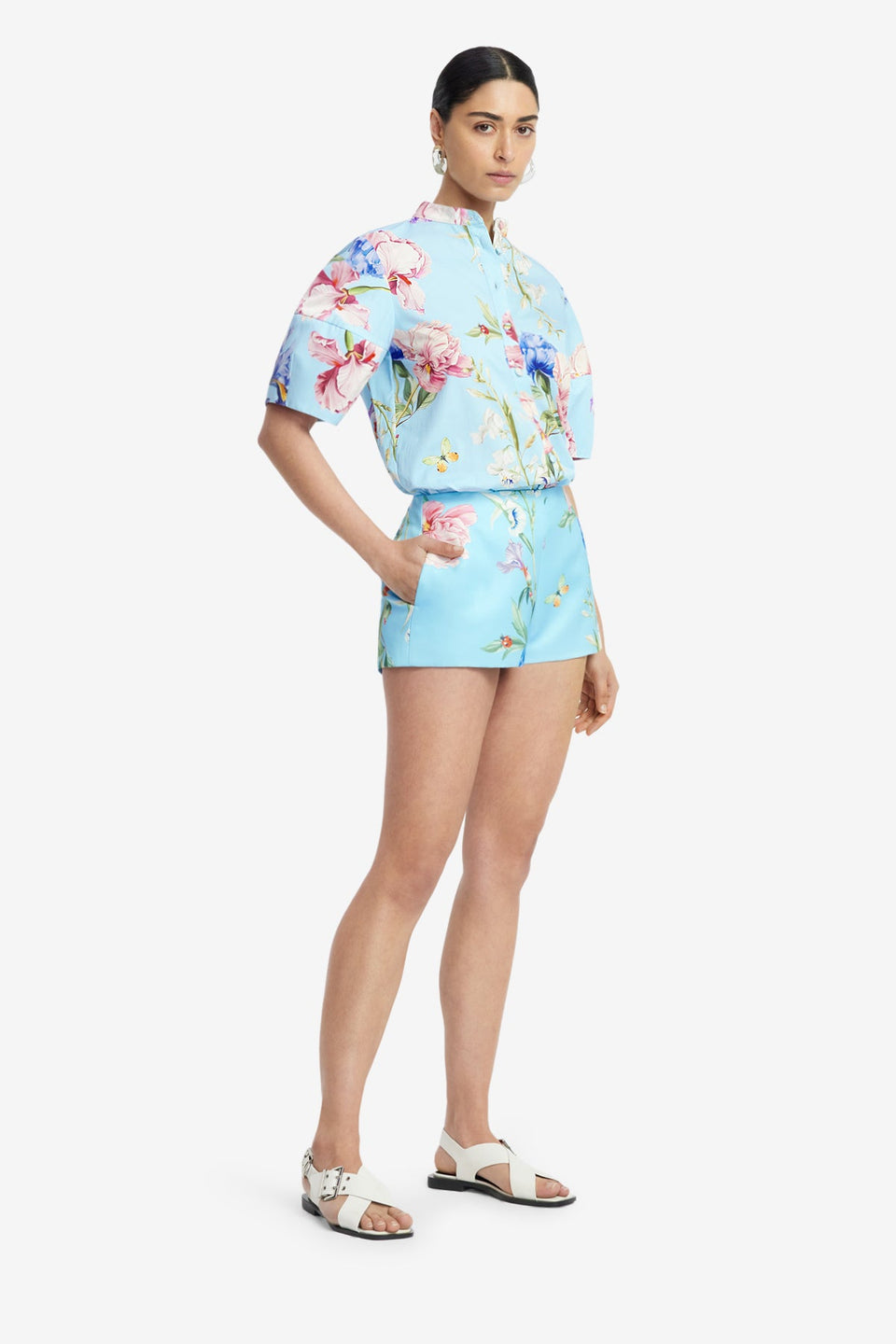 Exclusive LEO LIN Olivianne Shorts - Garden Print in Baby Blue
