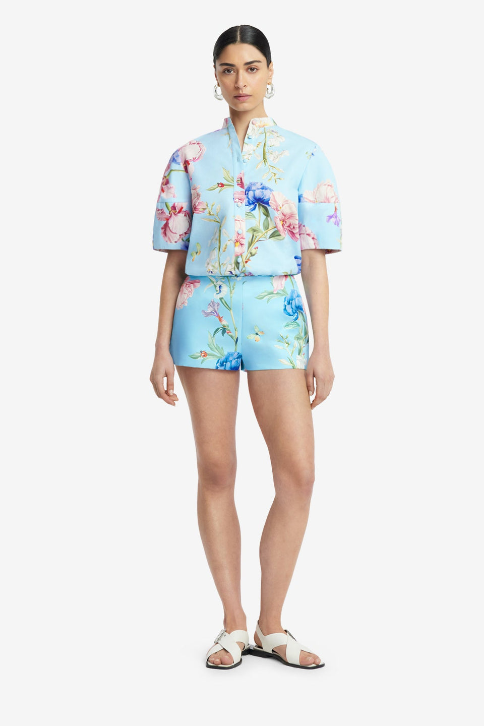 Exclusive LEO LIN Olivianne Shorts - Garden Print in Baby Blue