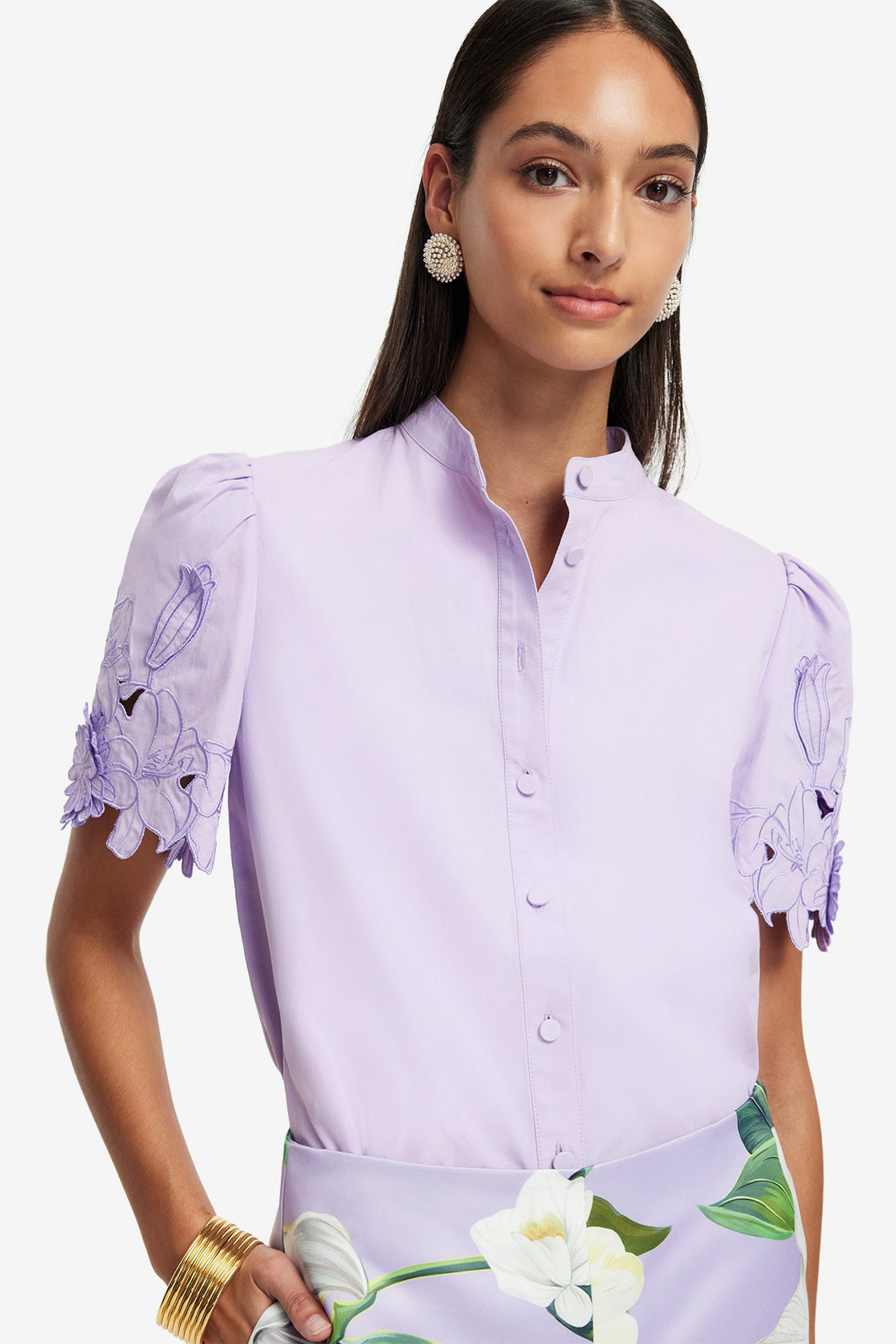 Exclusive LEO LIN Amelie Applique Shirt Top - Lilac