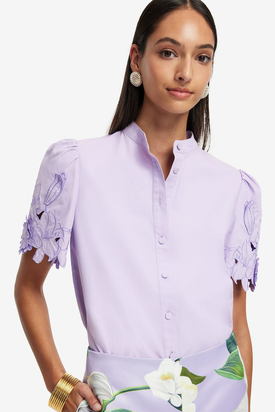 Exclusive LEO LIN Amelie Applique Shirt Top - Lilac