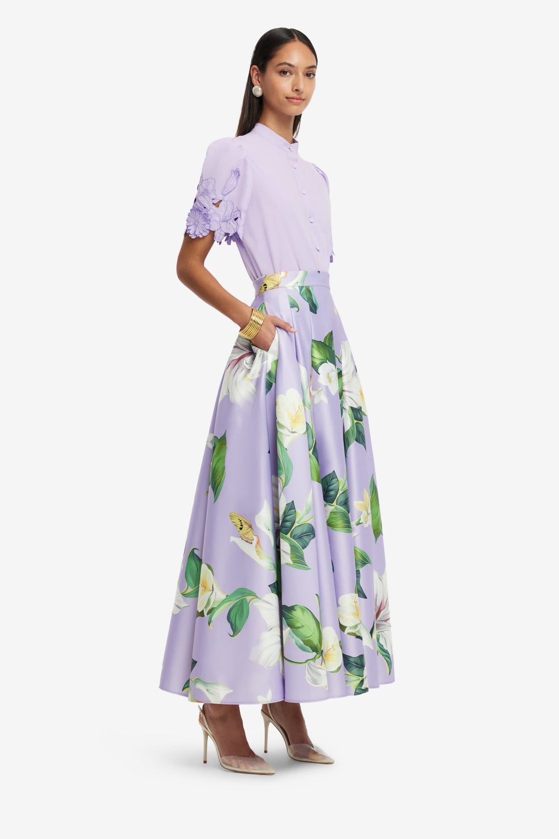 Exclusive LEO LIN Rhiannan Skirt - Lily Blossom Print in Lilac