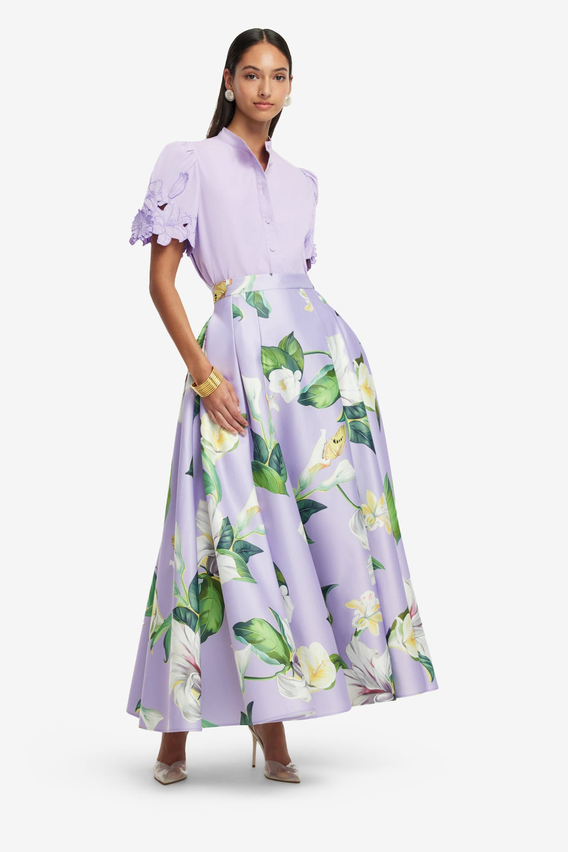 Exclusive LEO LIN Rhiannan Skirt - Lily Blossom Print in Lilac