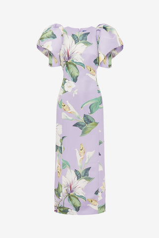 Exclusive LEO LIN Lucinda Maxi Dress - Lily Blossom Print in Lilac