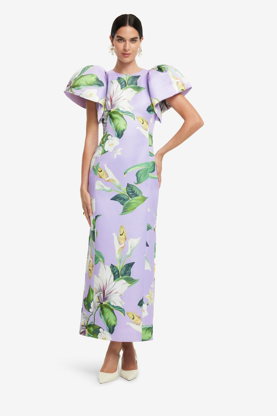 Exclusive LEO LIN Lucinda Maxi Dress - Lily Blossom Print in Lilac