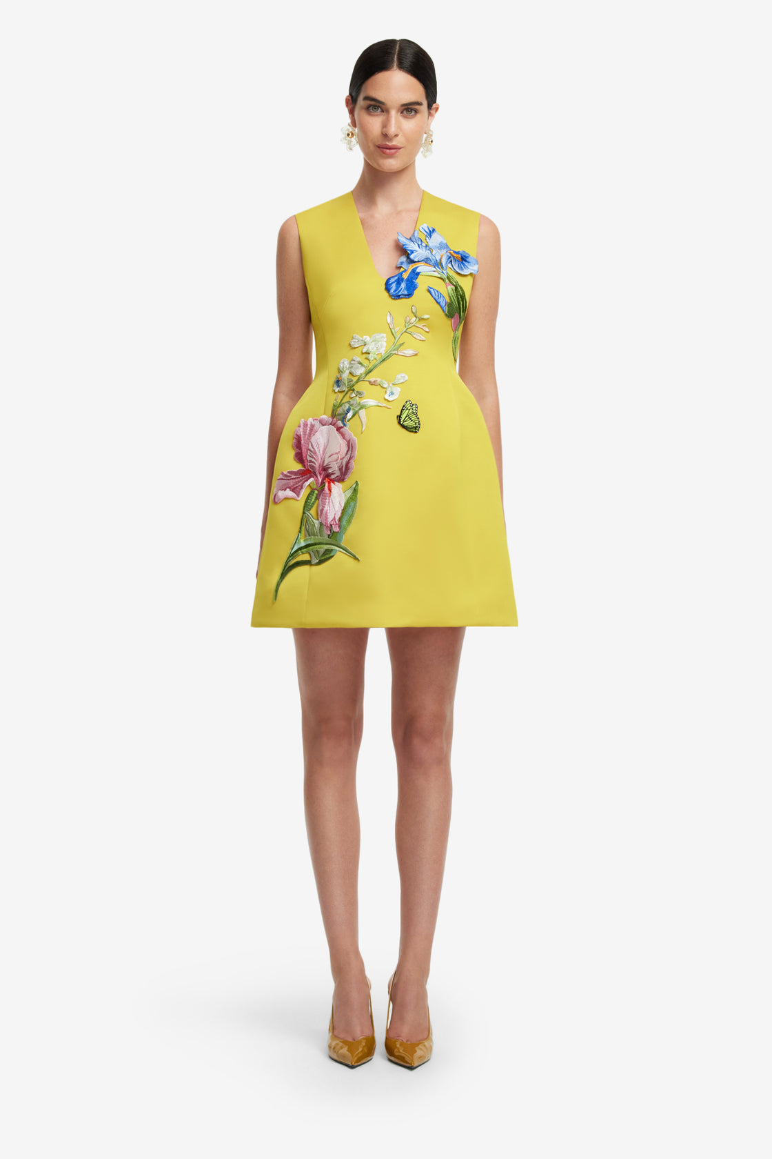 Bree V Neck Embroidery Mini Dress - Mustard LEO LIN Bree V Neck Embroidery Mini Dress - Mustard LEO LIN