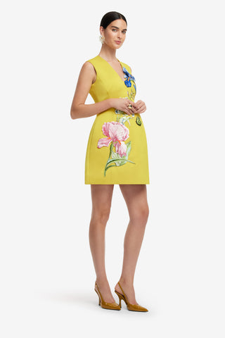 Exclusive LEO LIN Bree V Neck Embroidery Mini Dress - Mustard