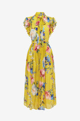 Grace Flutter Sleeve Midi Dress - Garden Print in Mustard Dress Midi