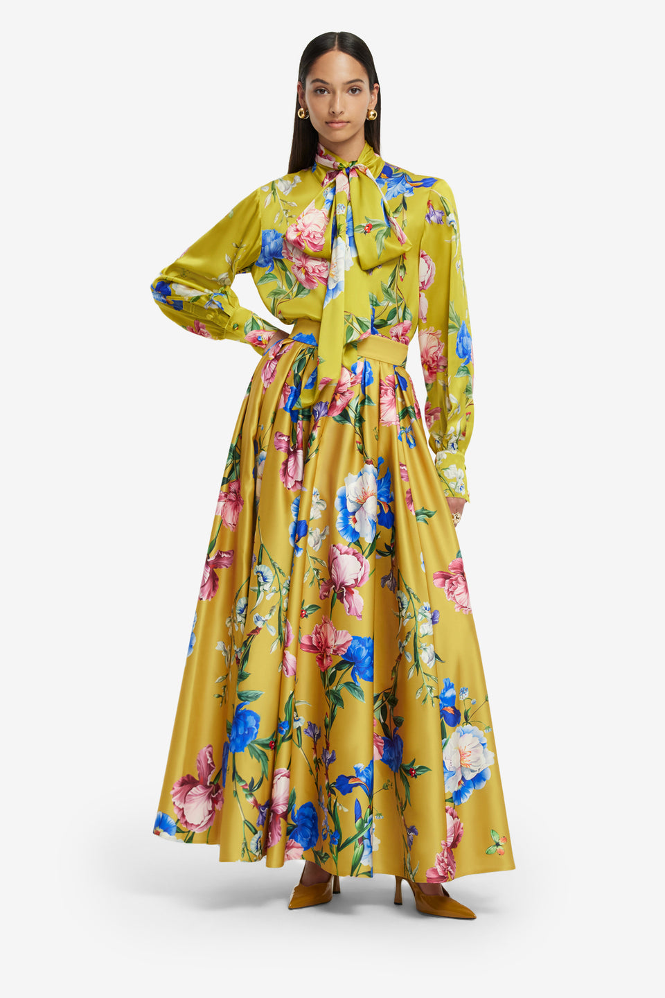 Exclusive LEO LIN Reinette Skirt - Garden Print in Mustard