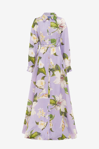 Exclusive LEO LIN Josephine Silk Gown - Lily Blossom Print in Lilac