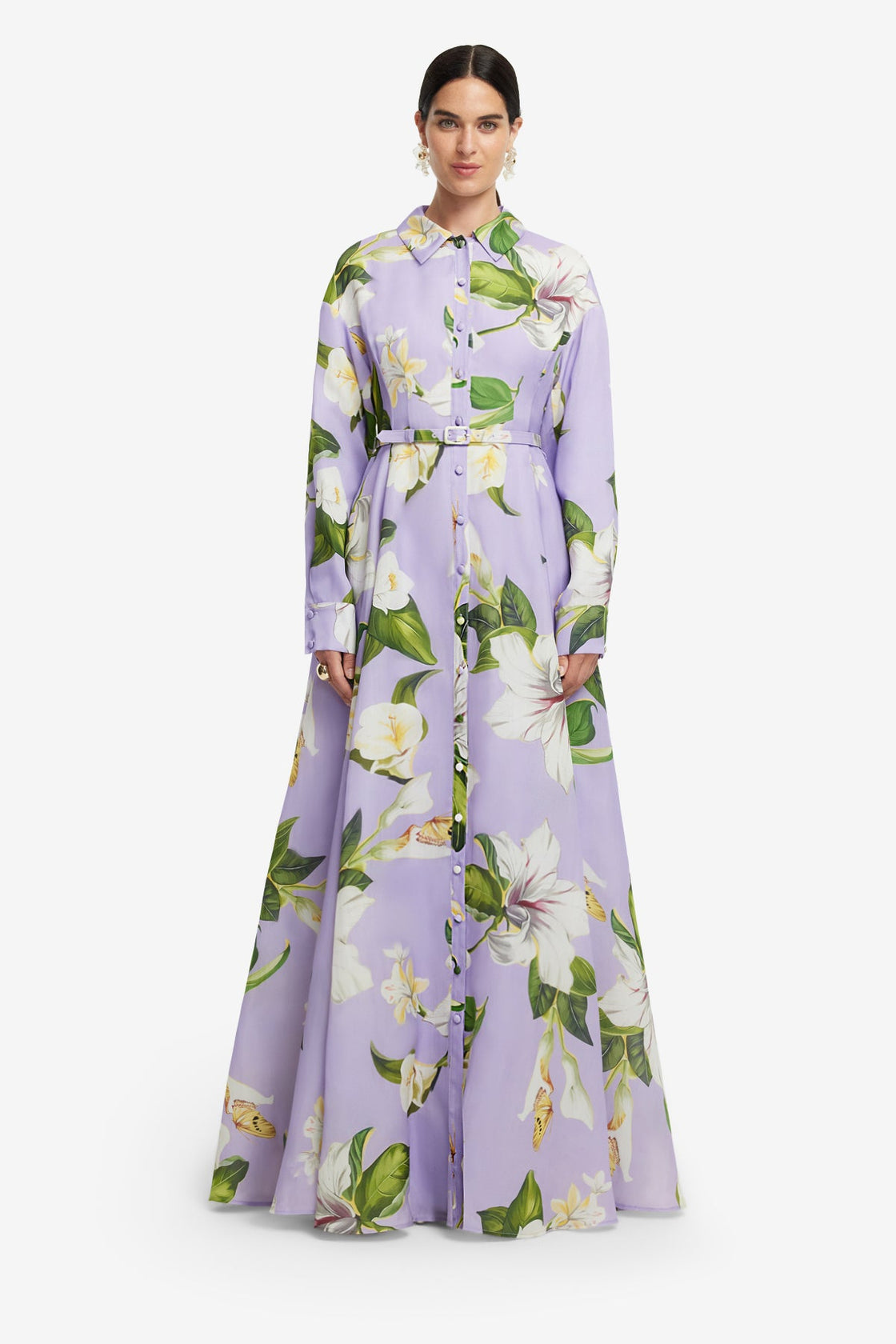 Exclusive LEO LIN Josephine Silk Gown - Lily Blossom Print in Lilac