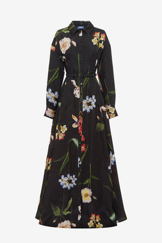 Exclusive LEO LIN Josephine Silk Gown - Botanical Print in Ebony