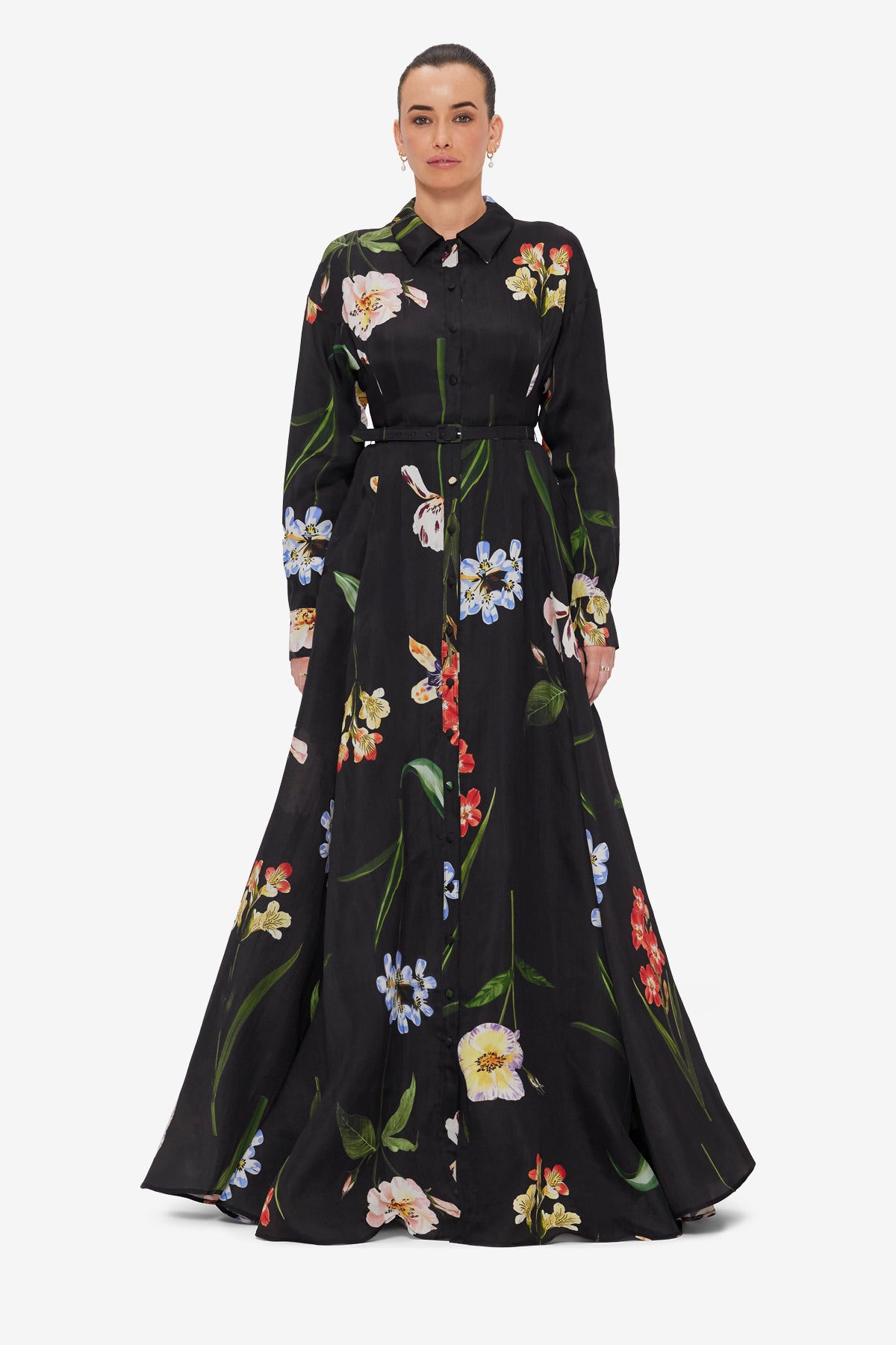 Josephine Silk Gown - Botanical Print in Ebony – LEO LIN