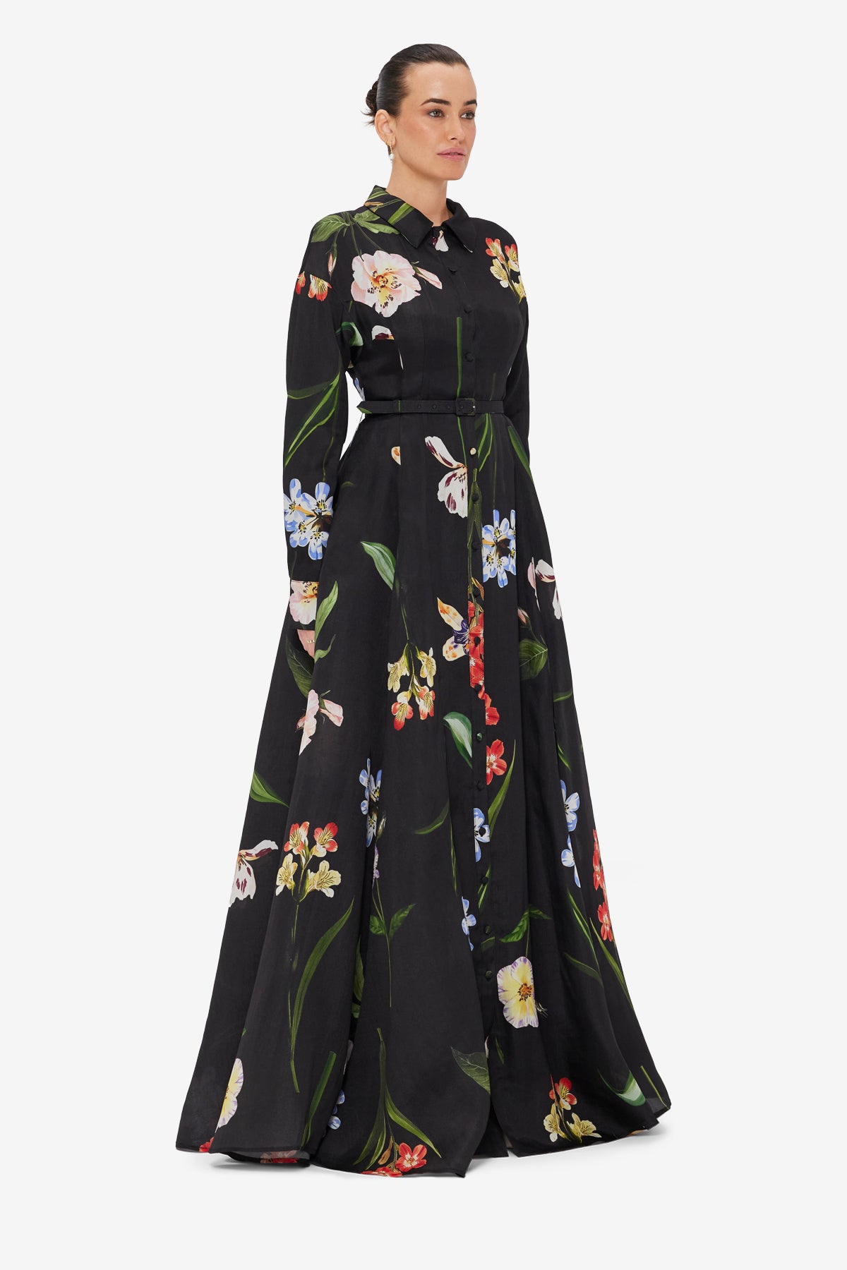 Josephine Silk Gown - Botanical Print in Ebony – LEO LIN