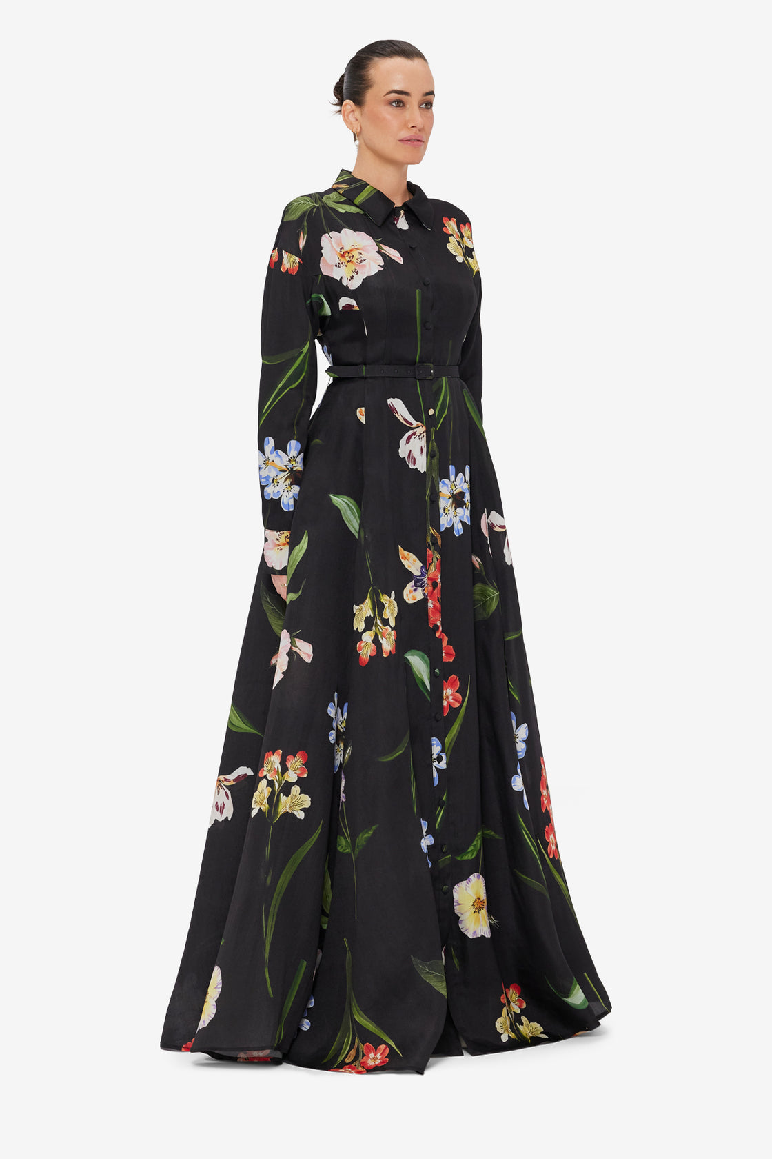 Exclusive LEO LIN Josephine Silk Gown - Botanical Print in Ebony