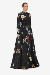 Josephine Silk Gown - Botanical Print in Ebony Dress Maxi
