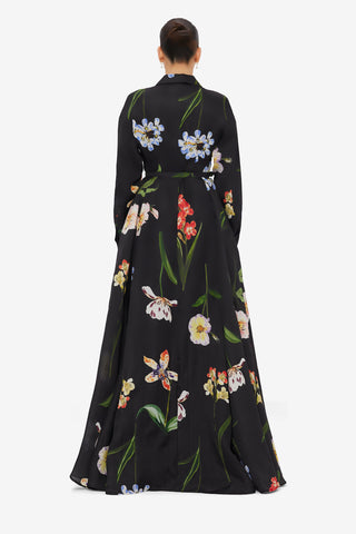 Exclusive LEO LIN Josephine Silk Gown - Botanical Print in Ebony