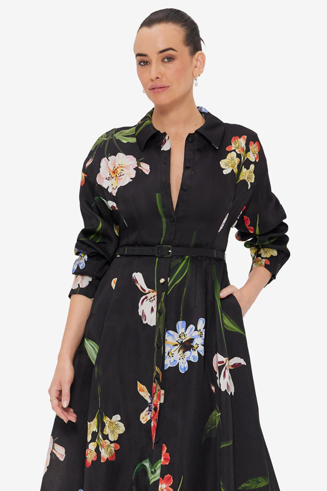 Exclusive LEO LIN Josephine Silk Gown - Botanical Print in Ebony