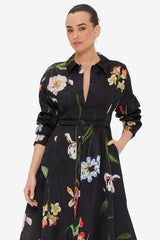 Josephine Silk Gown - Botanical Print in Ebony Dress Maxi