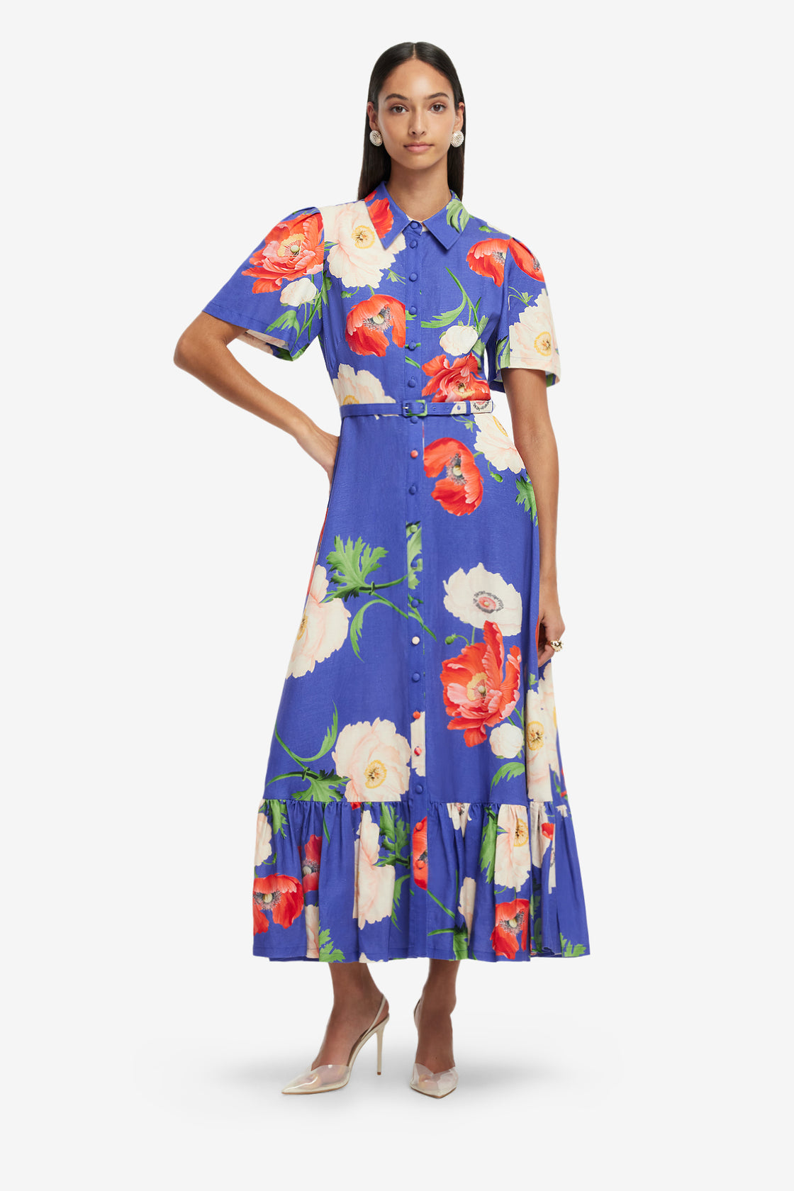 Exclusive LEO LIN Becca Short Sleeve Midi Dress - Poppy Print