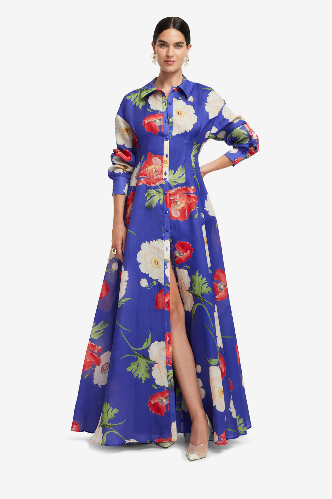 leo lin bloom silk chiffon dress Bloom Rose floral-appliqud organza maxi dress - black