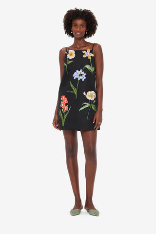 Exclusive LEO LIN Leia Embroidered Mini Dress - Botanical Print in Ebony