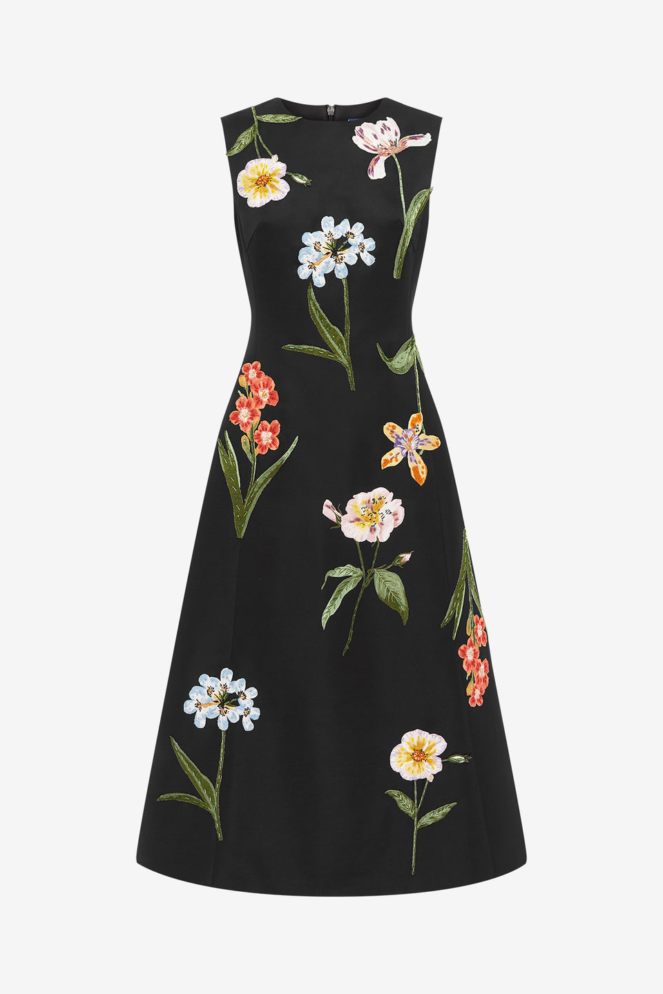Exclusive LEO LIN Cleo Embroidered Sleeveless Midi Dress - Botanical Print in Ebony