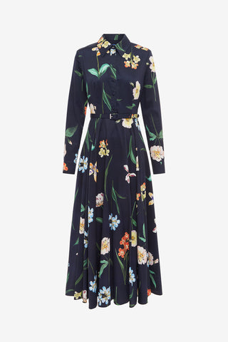 Zara Shirt Midi Dress - Botanical Print in Ebony LEO LIN Zara Shirt Midi Dress - Botanical Print in Ebony LEO LIN