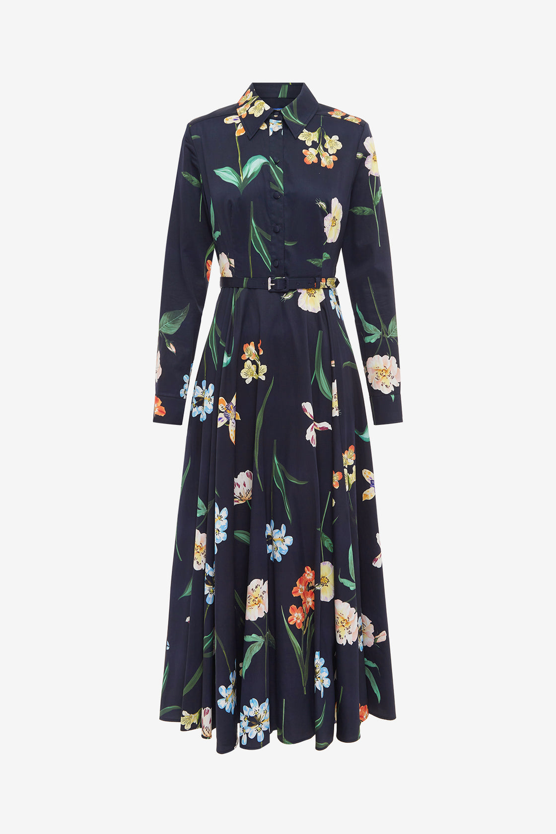Exclusive LEO LIN Zara Shirt Midi Dress - Botanical Print in Ebony