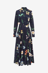 Zara Shirt Midi Dress - Botanical Print in Ebony Dress Midi