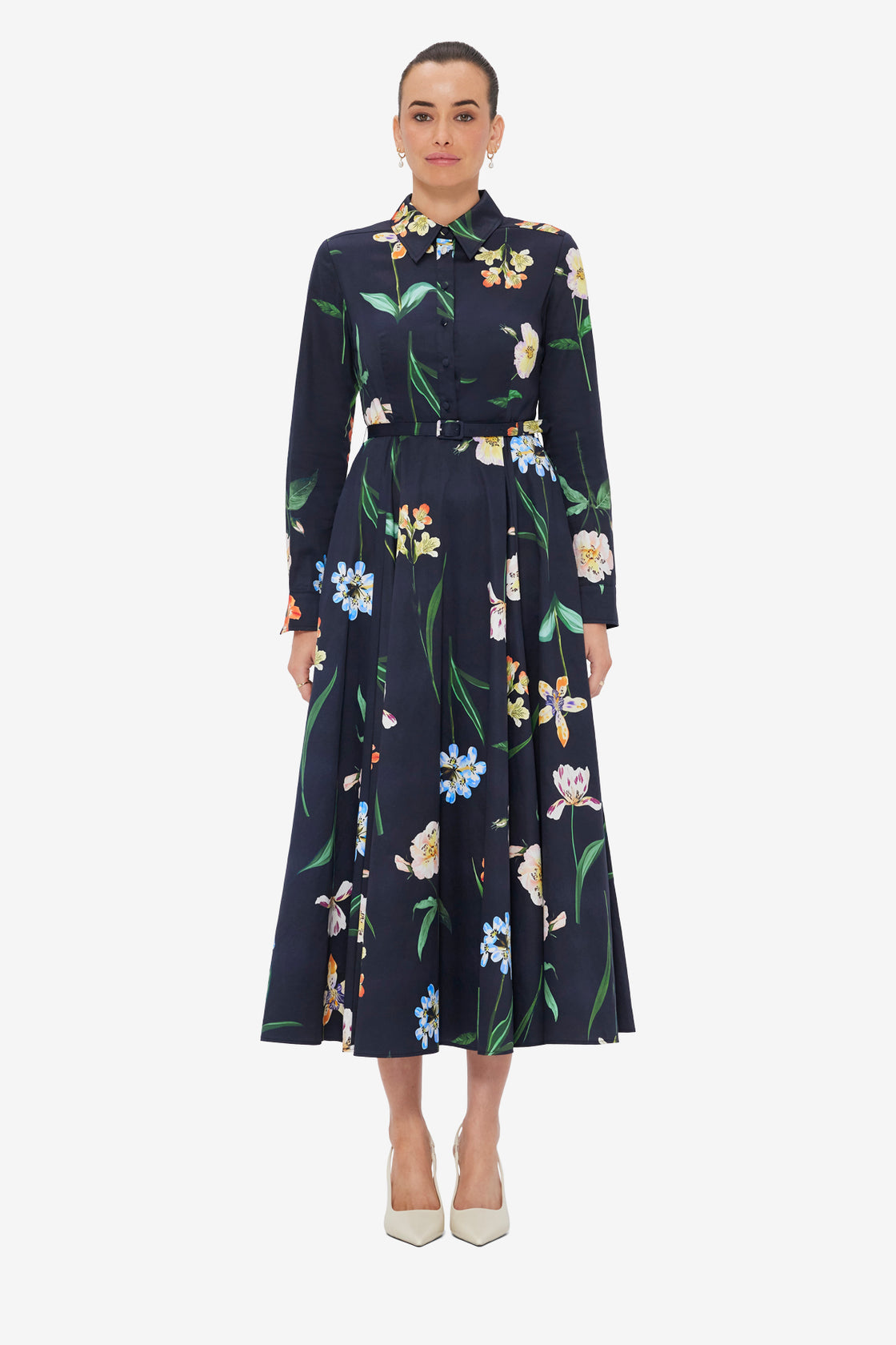 Zara Shirt Midi Dress - Botanical Print in Ebony LEO LIN Zara Shirt Midi Dress - Botanical Print in Ebony LEO LIN