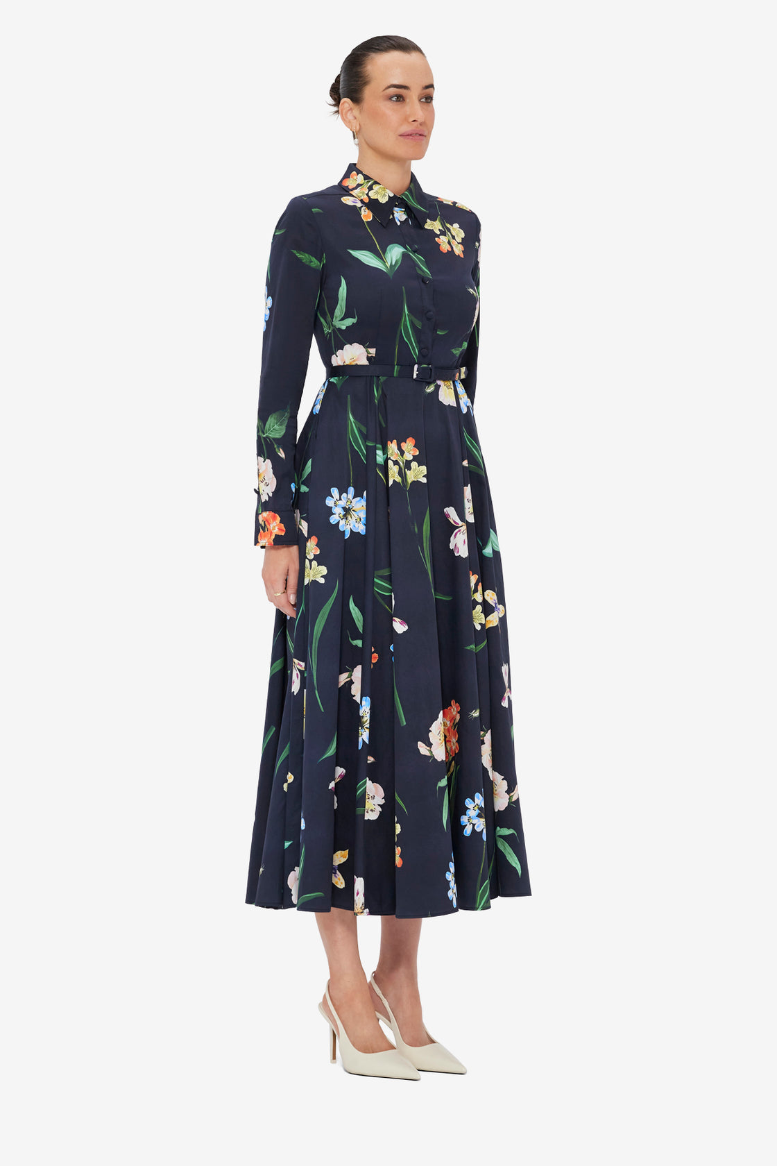 Zara Shirt Midi Dress - Botanical Print in Ebony LEO LIN Zara Shirt Midi Dress - Botanical Print in Ebony LEO LIN