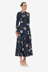 Zara Shirt Midi Dress - Botanical Print in Ebony Dress Midi