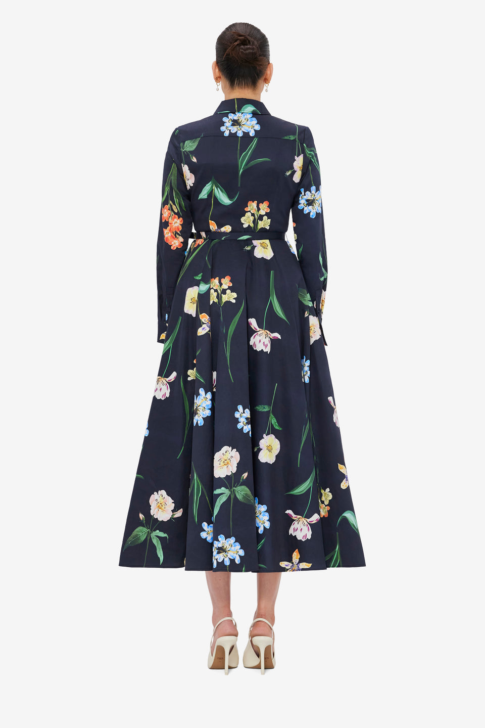 Exclusive LEO LIN Zara Shirt Midi Dress - Botanical Print in Ebony