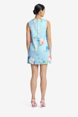 Kaelyn V Neck Mini Dress - Garden Print in Baby Blue Dress Mini