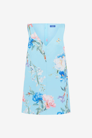 Exclusive LEO LIN Kaelyn V Neck Mini Dress - Garden Print in Baby Blue