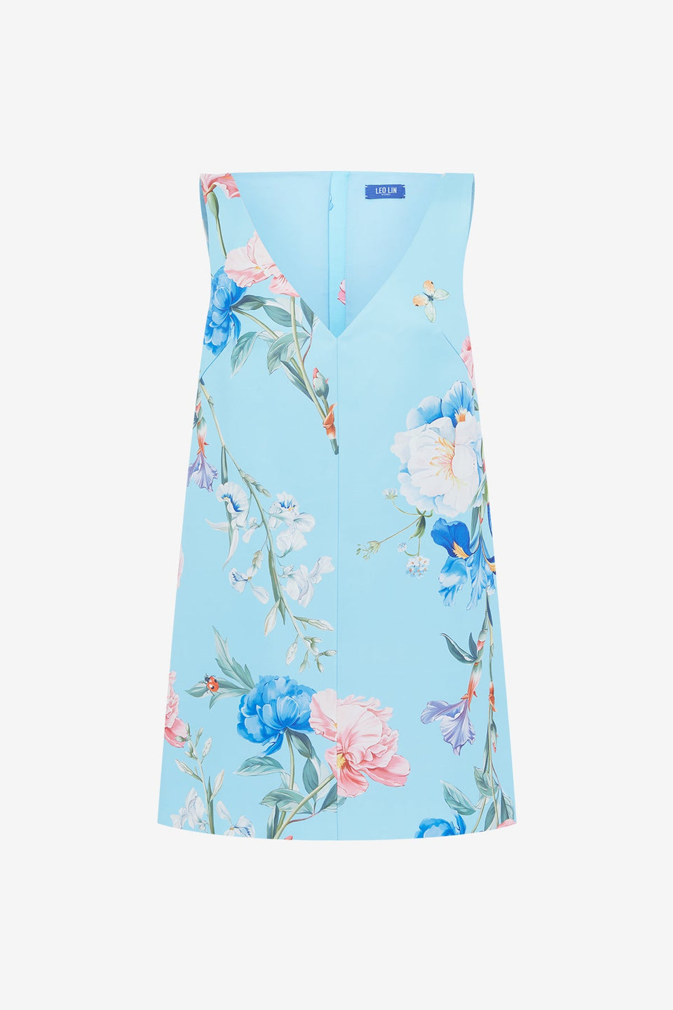 Exclusive LEO LIN Kaelyn V Neck Mini Dress - Garden Print in Baby Blue
