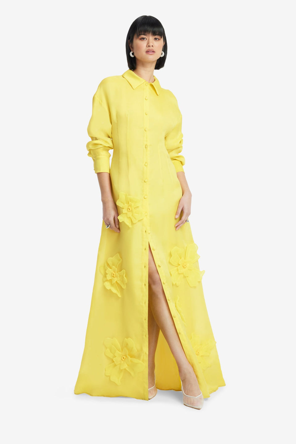 Exclusive LEO LIN Jeanette Silk Floral Applique Maxi Dress - Sunshine