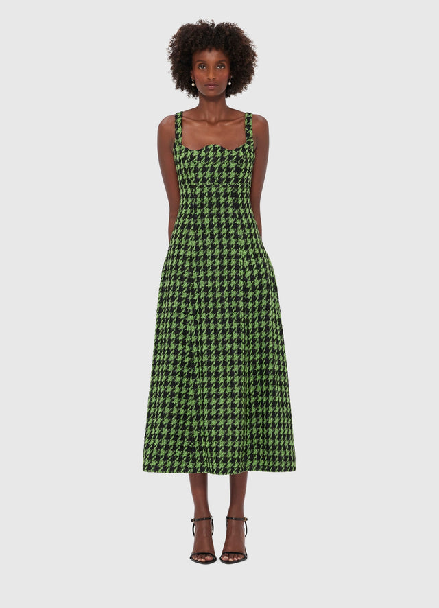 Exclusive LEO LIN Odette Tweed Midi Dress - Houndstooth