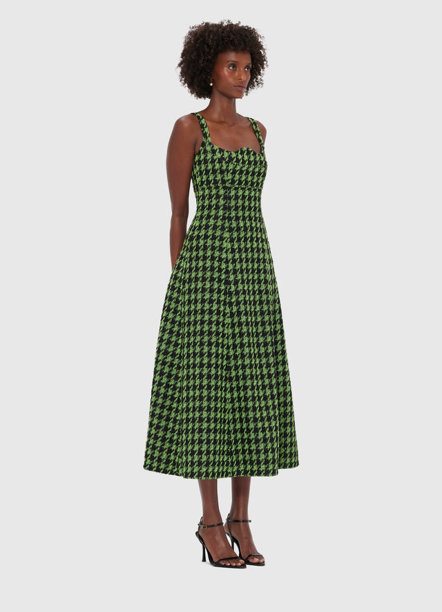 Exclusive LEO LIN Odette Tweed Midi Dress - Houndstooth