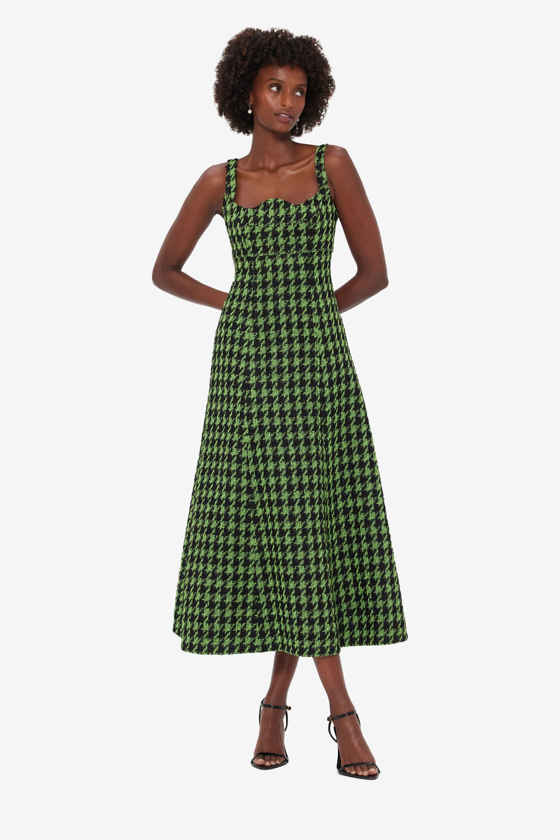 Exclusive LEO LIN Odette Tweed Midi Dress - Houndstooth