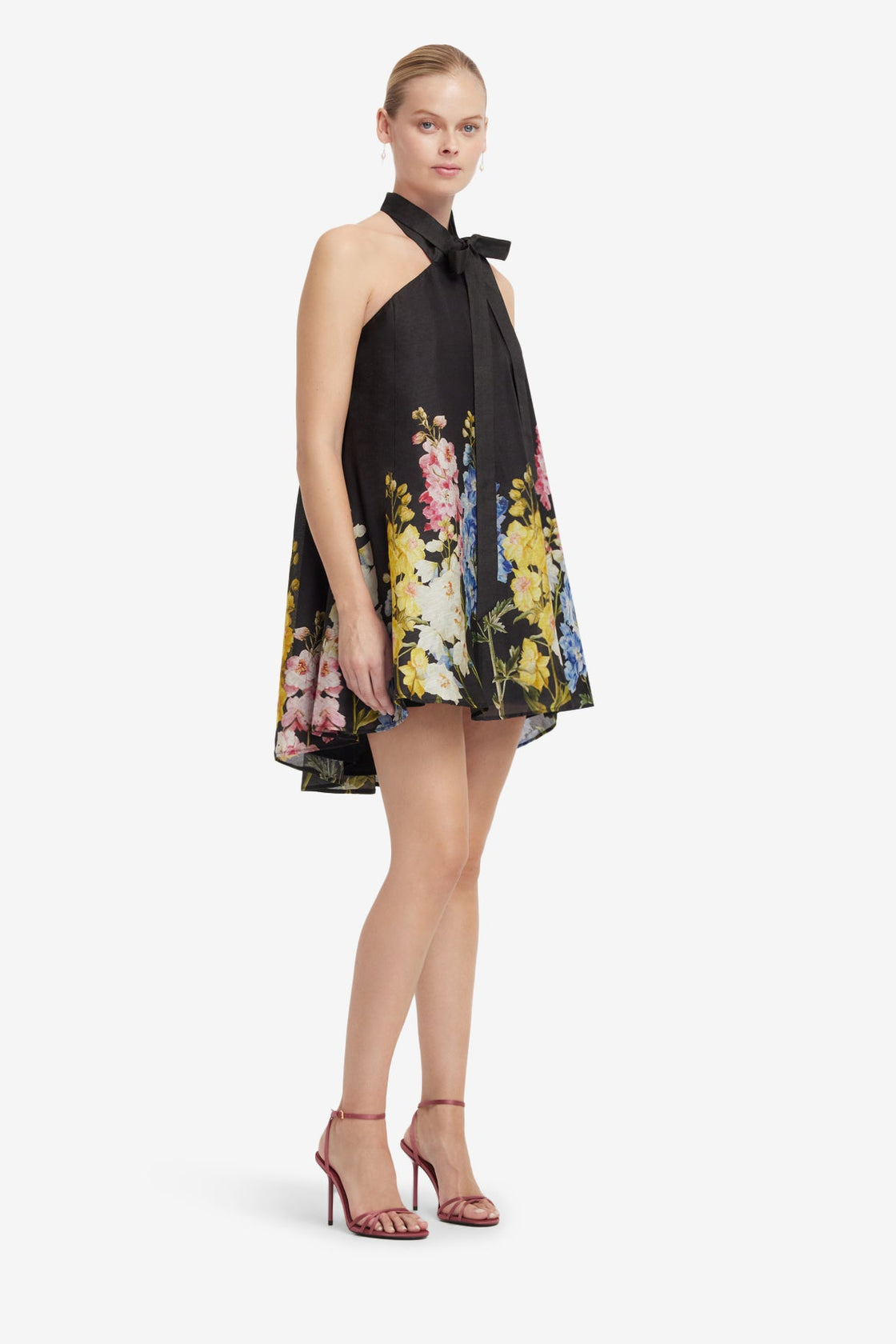 Eloise Halterneck Mini Dress - Snapdragon Print in Ebony Dress Mini