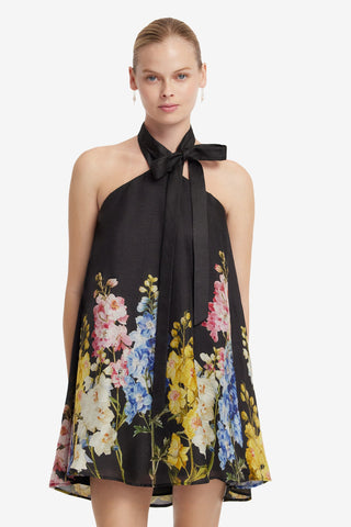 Eloise Halterneck Mini Dress - Snapdragon Print in Ebony Dress Mini
