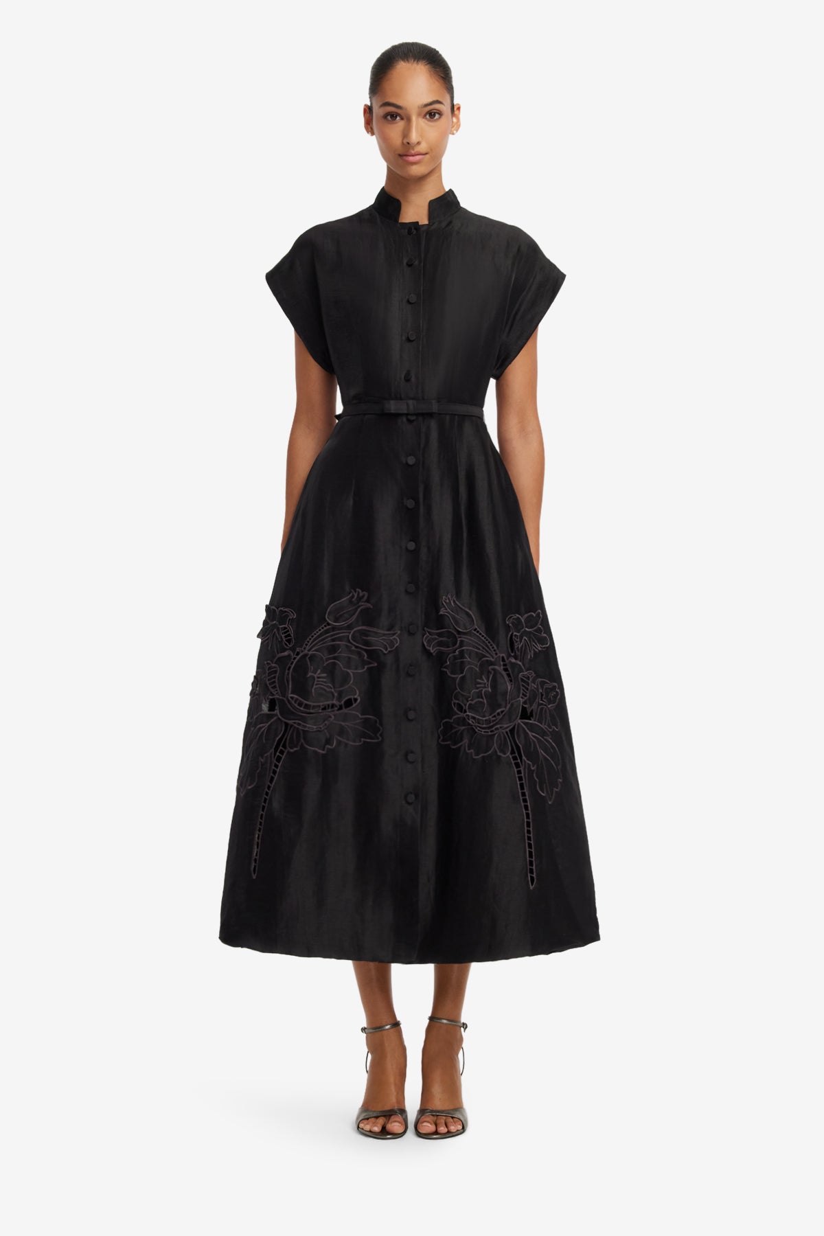 Aubrey Appliqué Shirt Midi Dress - Ebony – LEO LIN