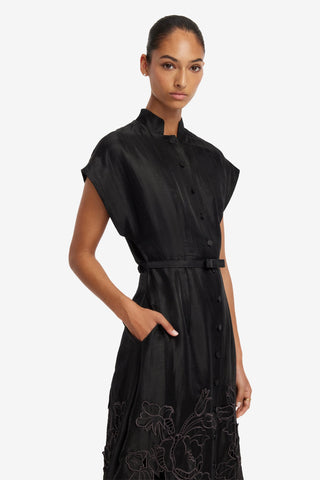 Aubrey Applique Shirt Midi Dress - Ebony Dress Midi