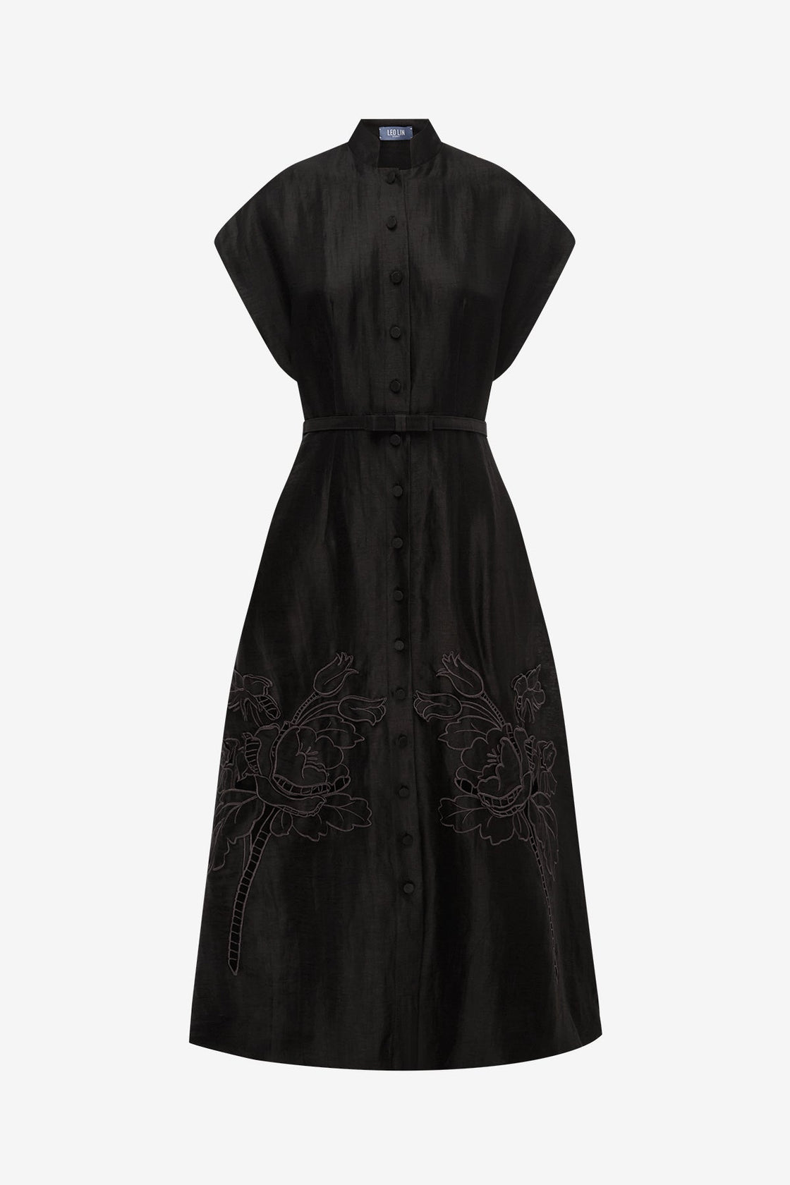 Aubrey Applique Shirt Midi Dress - Ebony Dress Midi