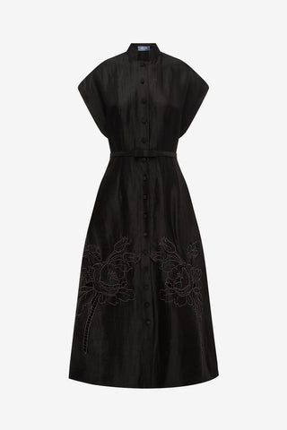Aubrey Applique Shirt Midi Dress - Ebony Dress Midi