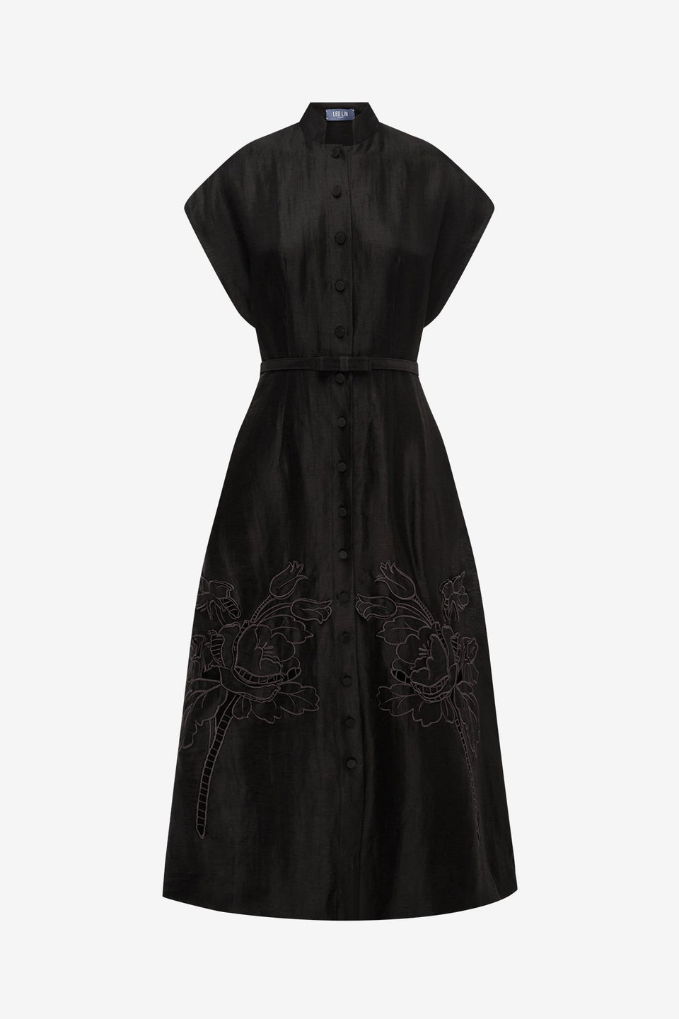 Aubrey Applique Shirt Midi Dress - Ebony Dress Midi