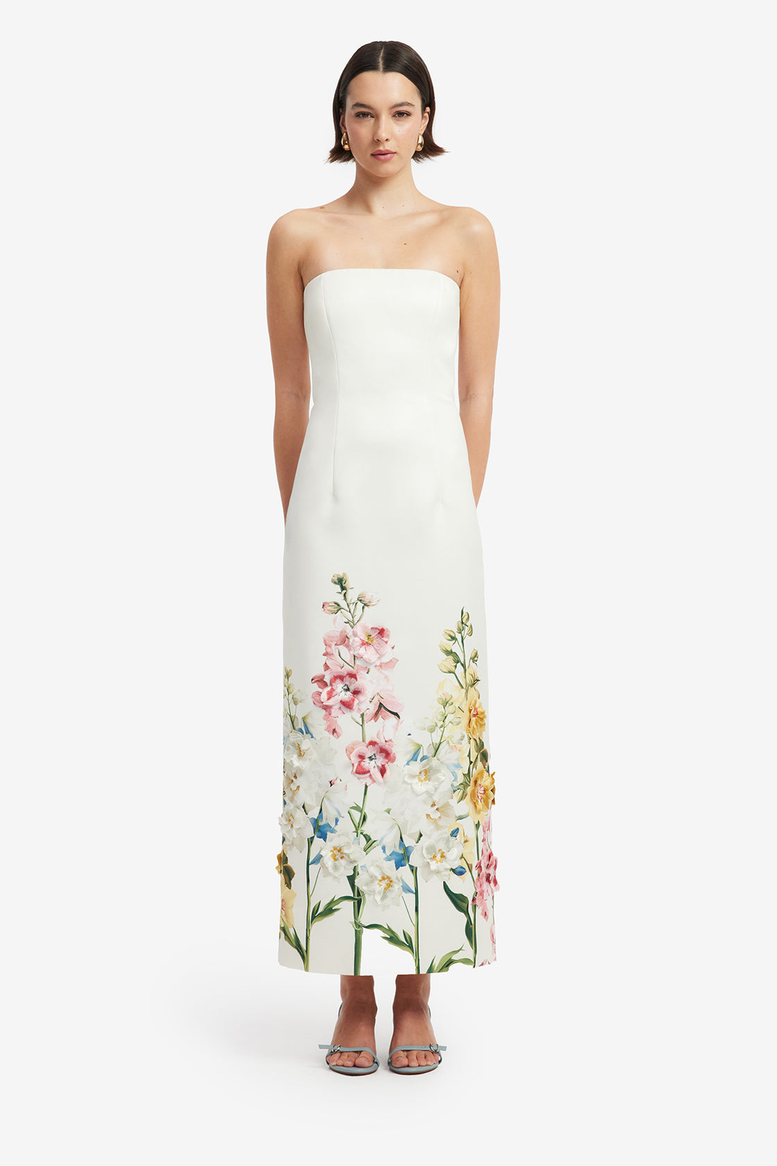 Rayna Embroidered Maxi Dress - Snapdragon Print in Snow Dress Maxi