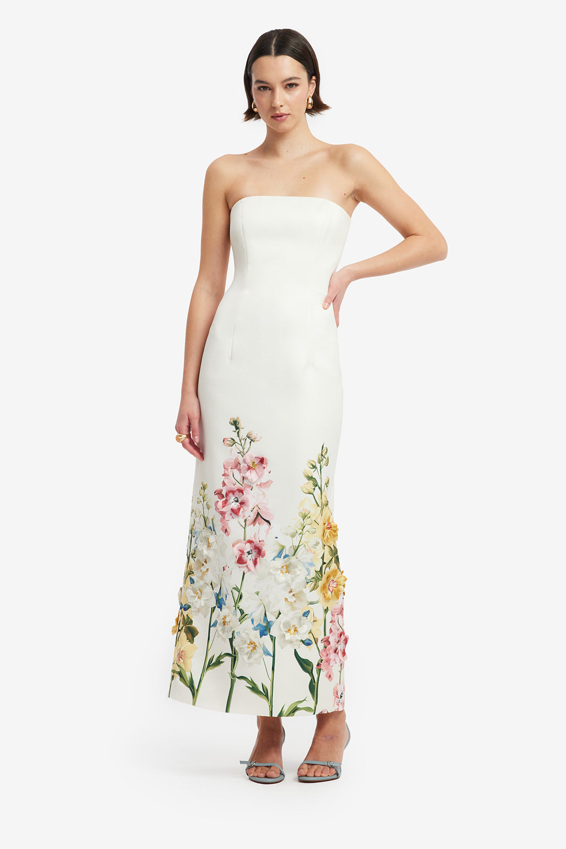 Rayna Embroidered Maxi Dress - Snapdragon Print in Snow Dress Maxi